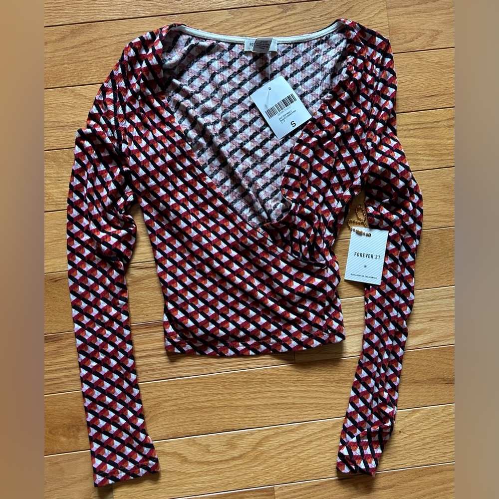 Forever 21 Knit Wrap Top with Geometric Design, Size Small